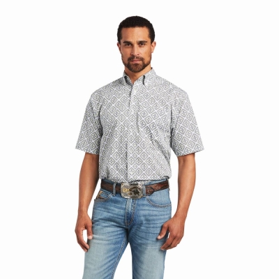 White Ariat Baylor Classic Fit Men's Shirts | HOYI40158