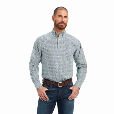 White Ariat Berwick Fitted Men's Shirts | KEUD95628