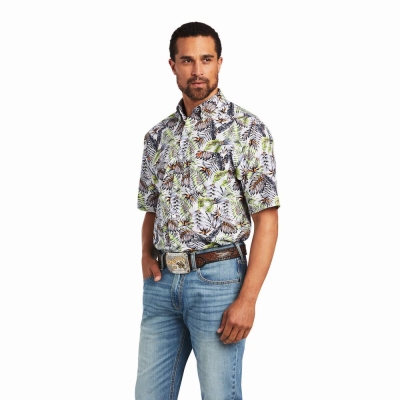 White Ariat Blaine Classic Fit Men's Shirts | QCRB23546