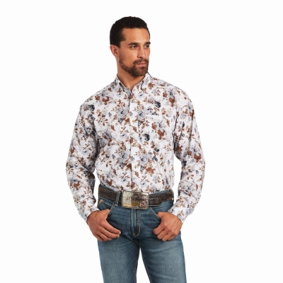 White Ariat Bryant Classic Fit Men's Shirts | EVKQ07182