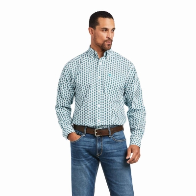 White Ariat Derek Classic Fit Men's Shirts | ERIP96320