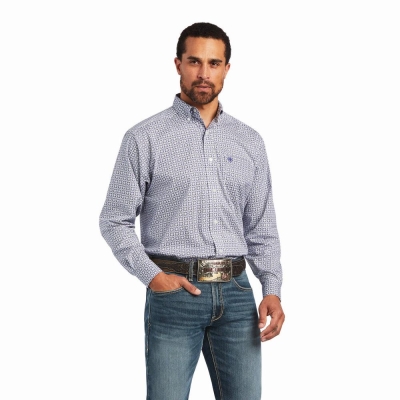 White Ariat Ilan Stretch Classic Fit Men's Shirts | POWA95463