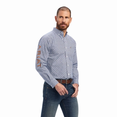 White Ariat Team Maurice Fitted Men's Shirts | KPOE49675