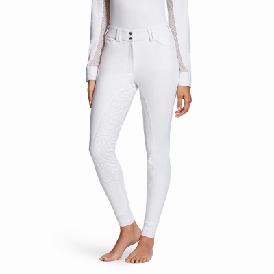 White Ariat Tri Factor Grip Full Seat Breech Women's Pants | IVLU63981