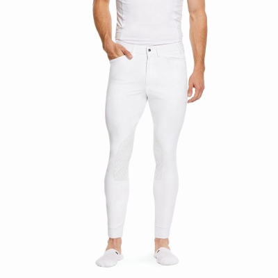 White Ariat Tri Factor Grip Men's English Riding Pants | QXAZ82546