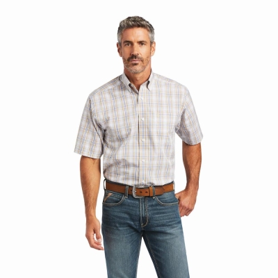 White Ariat Wrinkle Free Evander Classic Fit Men's Shirts | XJUE23071