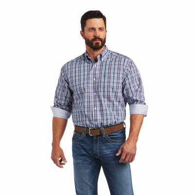 White Ariat Wrinkle Free Sidney Classic Fit Men's Shirts | GPKF58406