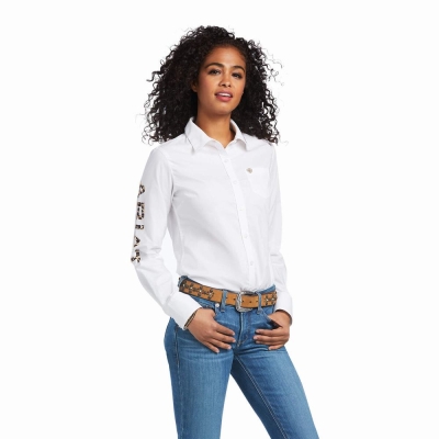 White Leopard Ariat Team Kirby Stretch Women's Tops | JHDG02631