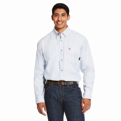 White Multicolor Ariat FR Twill DuraStretch Men's Shirts | CMXJ79031