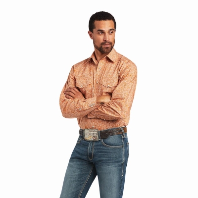 Yellow Ariat Braylon Classic Fit Men's Shirts | KMFU95716