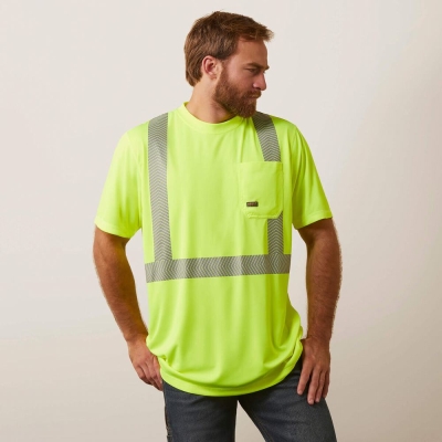 Yellow Ariat Rebar Hi-Vis ANSI Men's Tops | QIJN56789