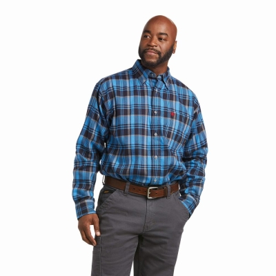 black blue Ariat FR Carter Retro Fit Snap Men's Shirts | AWSI50172