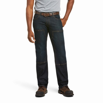 black blue Ariat Rebar M5 DuraStretch Basic Double Front Men's Straight-Fit Jeans | WYPC04928