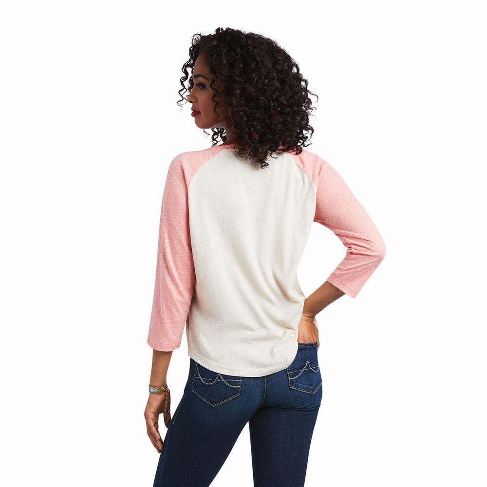 Beige Ariat Arrow Raglan Women's Tops | USVD15948