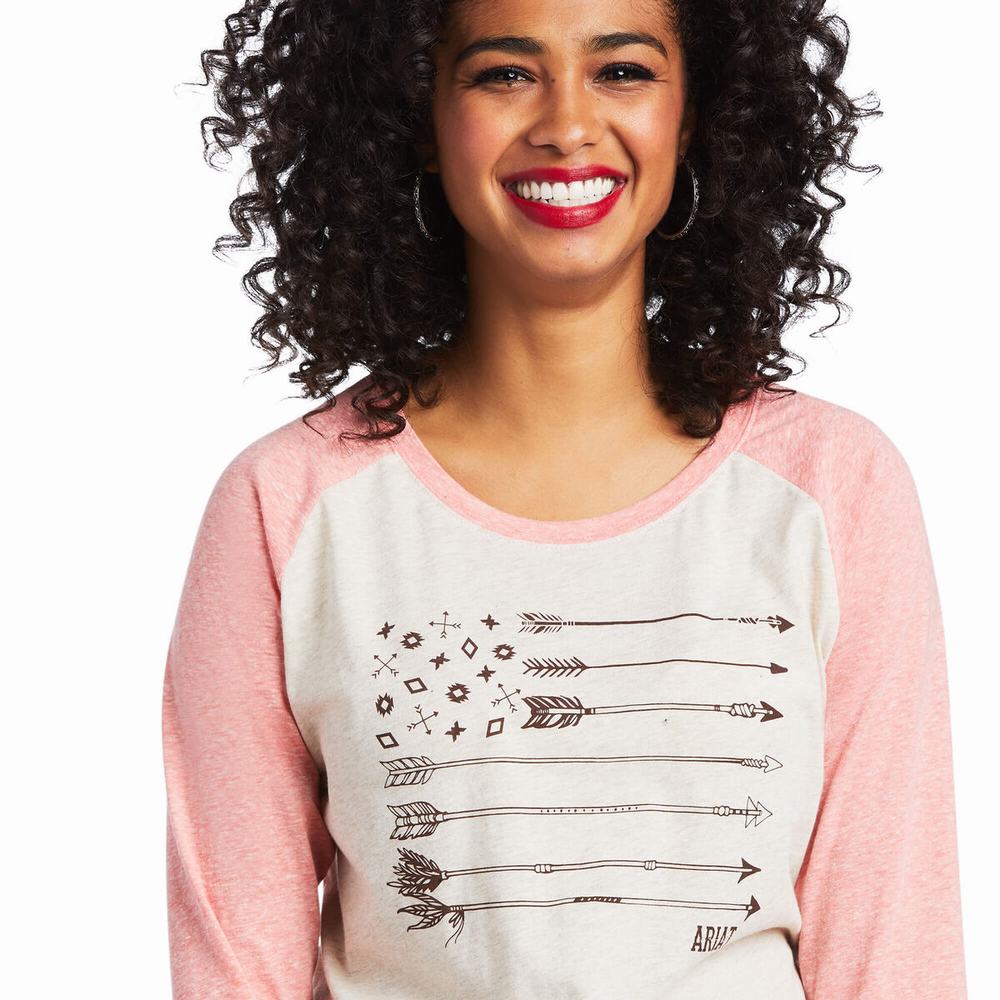 Beige Ariat Arrow Raglan Women's Tops | USVD15948