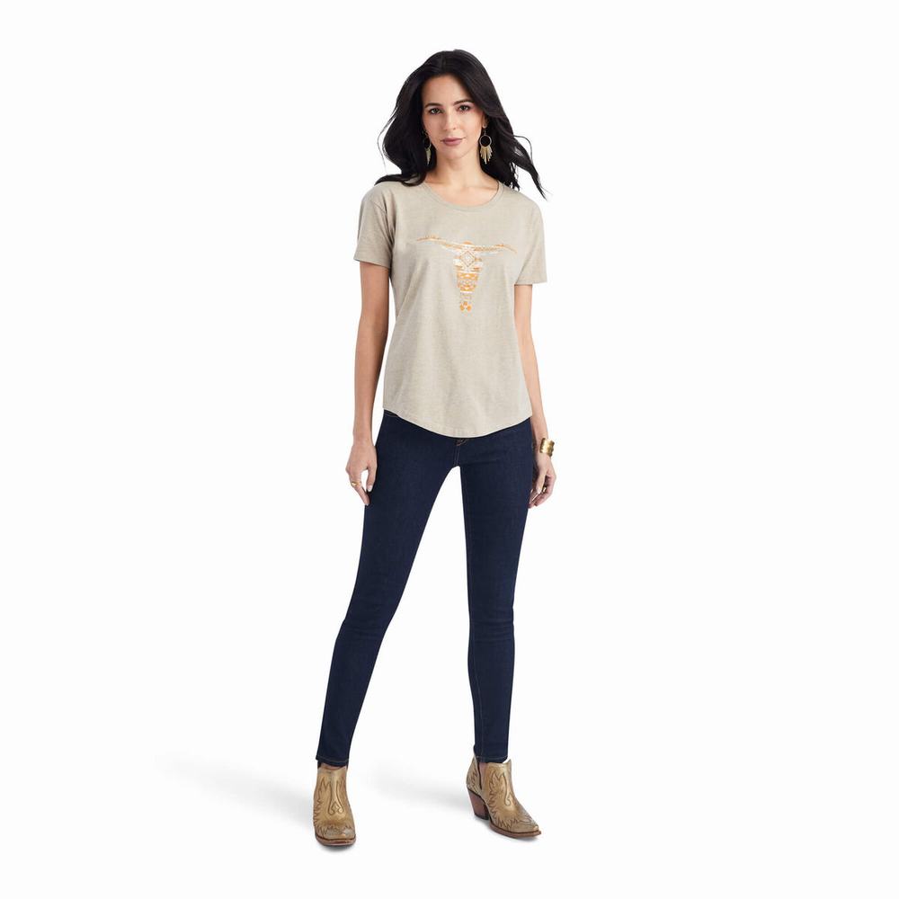 Beige Ariat Blanket Skull Women's Tops | YVGZ60485