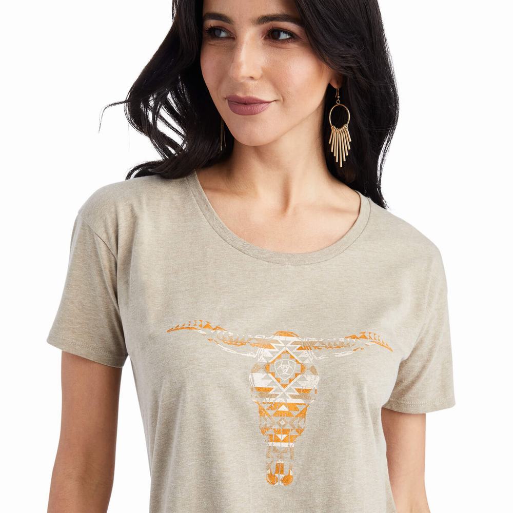 Beige Ariat Blanket Skull Women's Tops | YVGZ60485