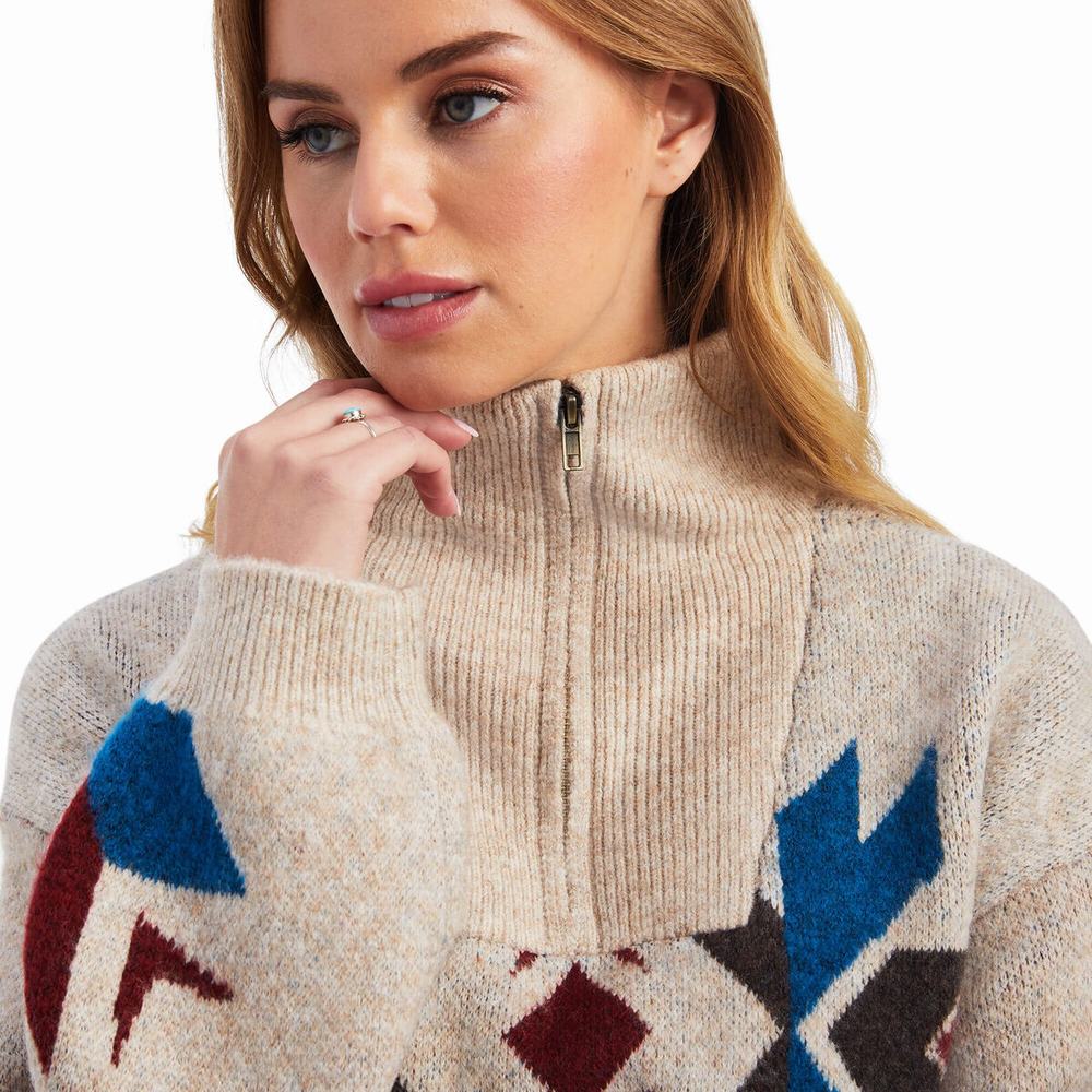 Beige Ariat Fire Canyon Women's Sweaters | AKUG24017