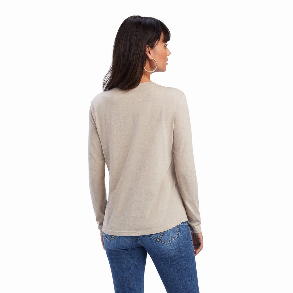 Beige Ariat REAL Chest Logo Relaxed Women's Tops | BEDU56127