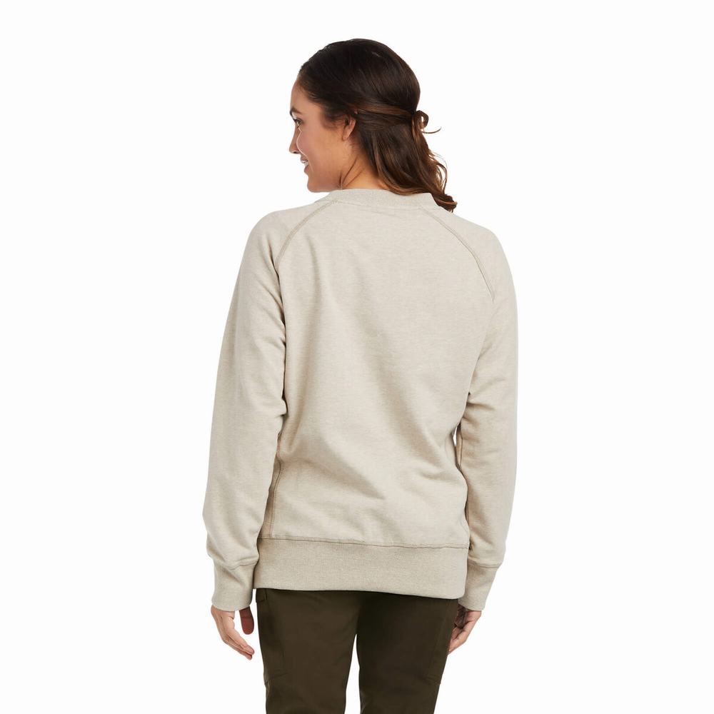 Beige Ariat Rebar Workman Washed Fleece Women's Hoodies | AILH14509