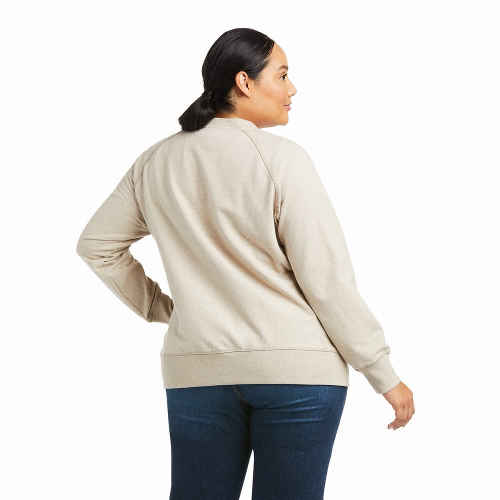 Beige Ariat Rebar Workman Washed Fleece Women's Hoodies | AILH14509