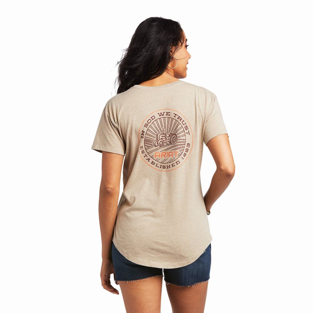 Beige Ariat Sod Tractor Women's Tops | AONB16403