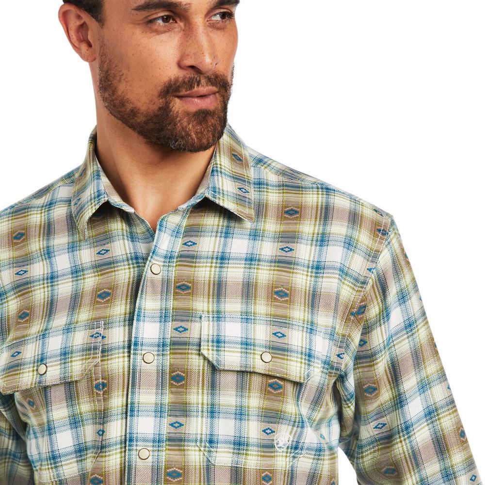 Beige White Ariat Harwell Retro Fit Men's Shirts | UXRP29470