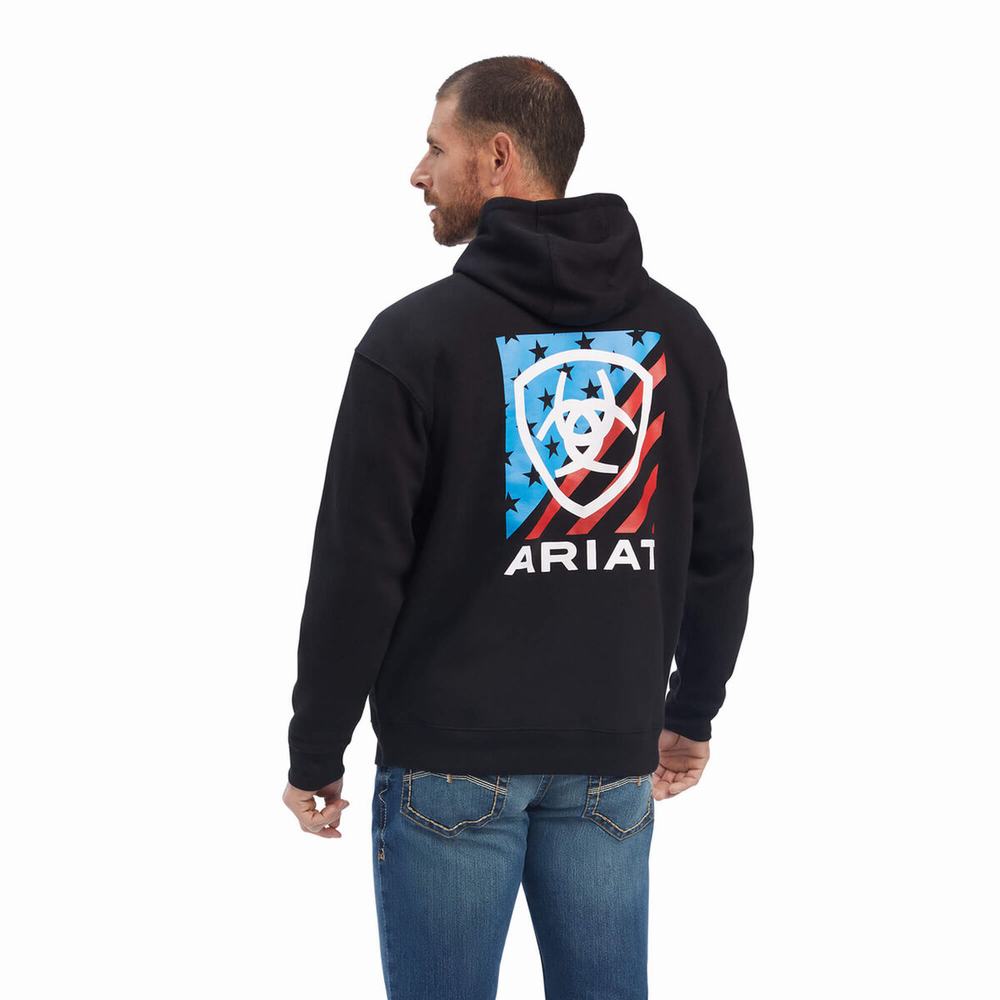 Black Ariat Americana Block Men's Hoodies | OUQC30148