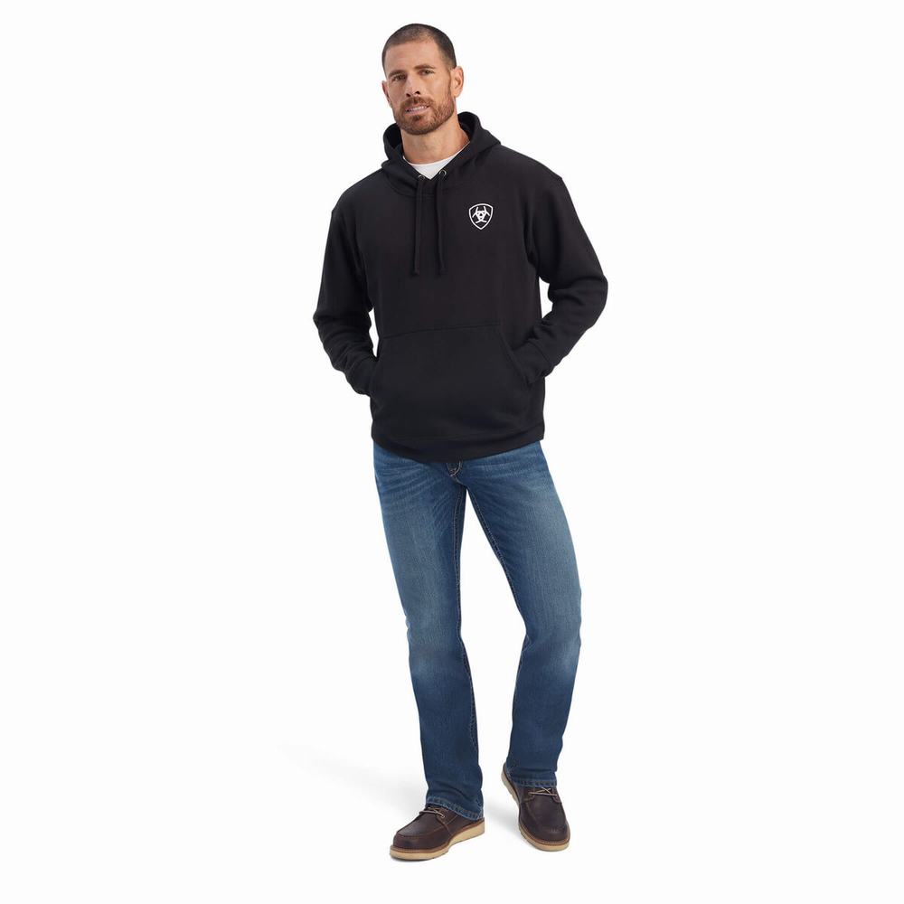 Black Ariat Americana Block Men's Hoodies | OUQC30148