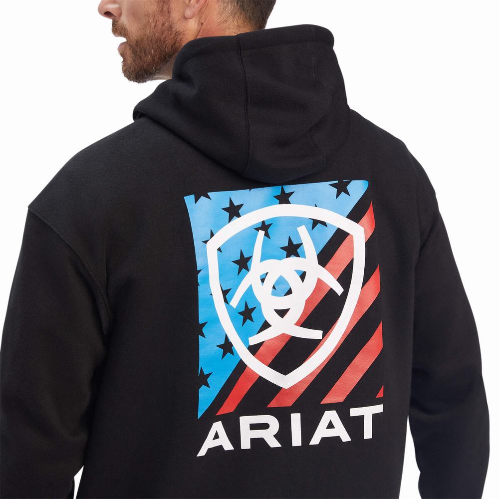 Black Ariat Americana Block Men's Hoodies | OUQC30148