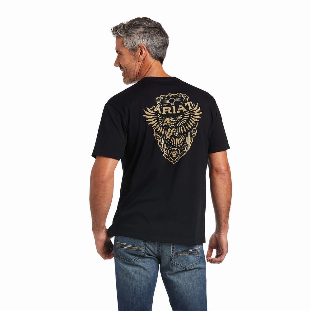 Black Ariat Arrowhead Men's Polo Shirts | WIQU29357