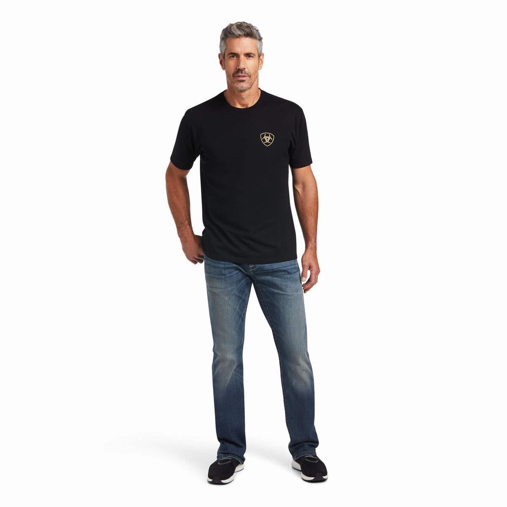 Black Ariat Arrowhead Men's Polo Shirts | WIQU29357