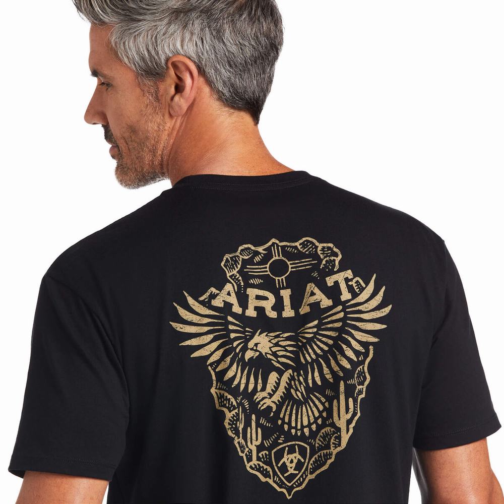 Black Ariat Arrowhead Men's Polo Shirts | WIQU29357