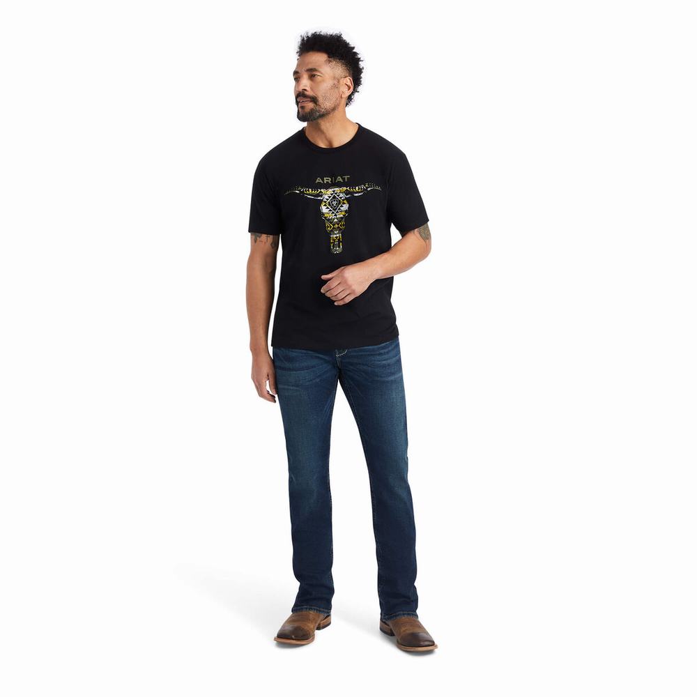 Black Ariat Blanket Skull Men's Polo Shirts | EGLJ68514