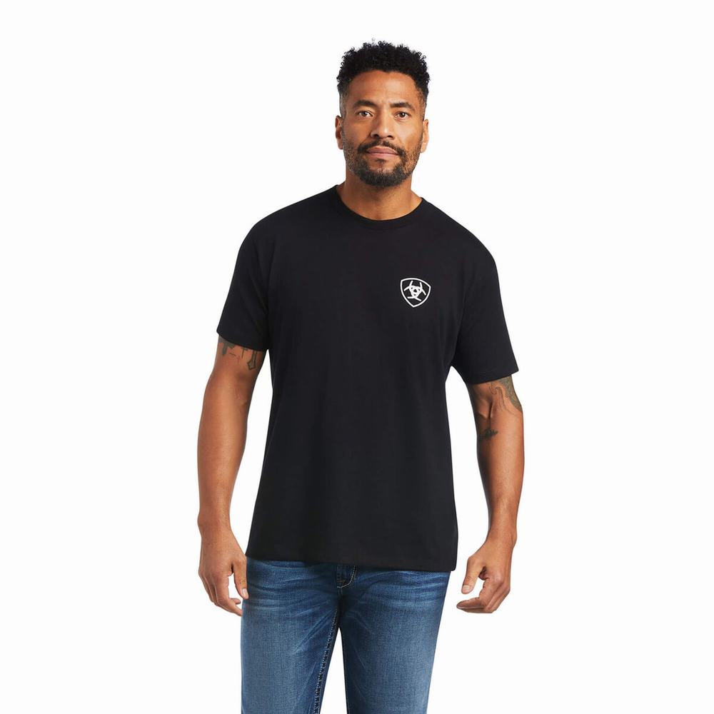 Black Ariat Buckle Flag Men's Polo Shirts | HJXM81074