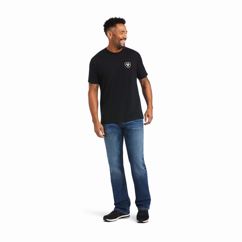 Black Ariat Buckle Flag Men's Polo Shirts | HJXM81074