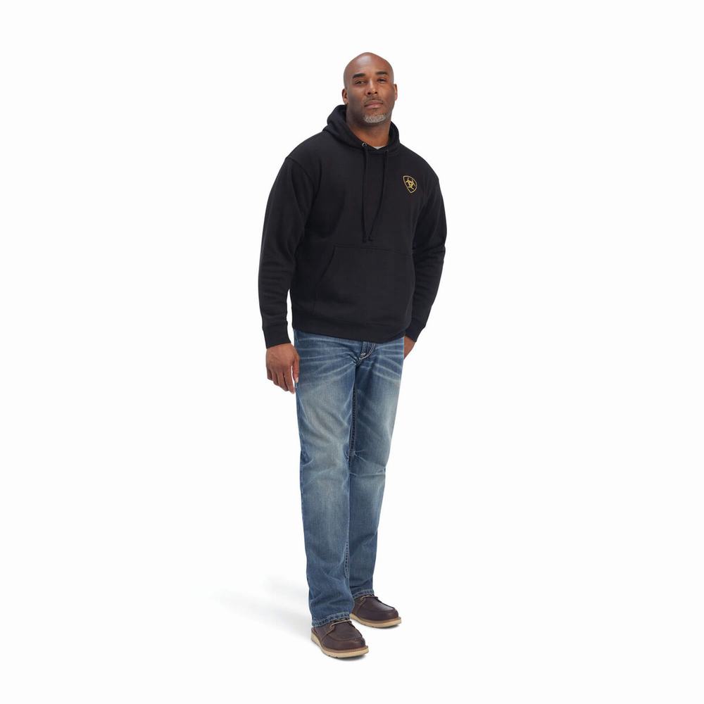 Black Ariat Camo Flag Men's Hoodies | WYUS87032