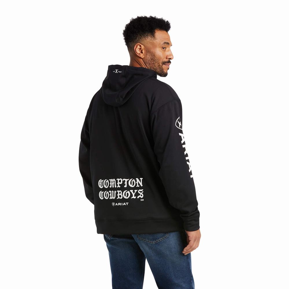 Black Ariat Compton Cowboys Tek Men's Hoodies | OAZH08597