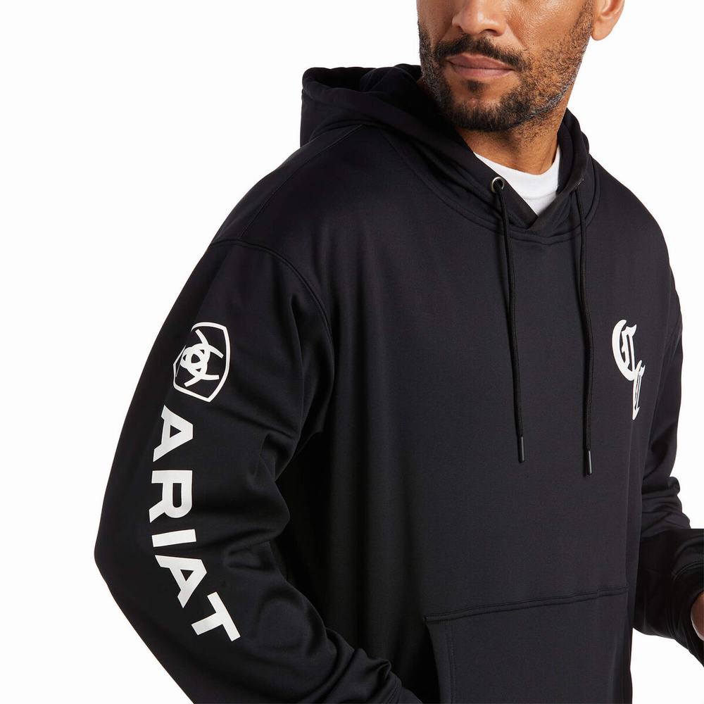 Black Ariat Compton Cowboys Tek Men's Hoodies | OAZH08597