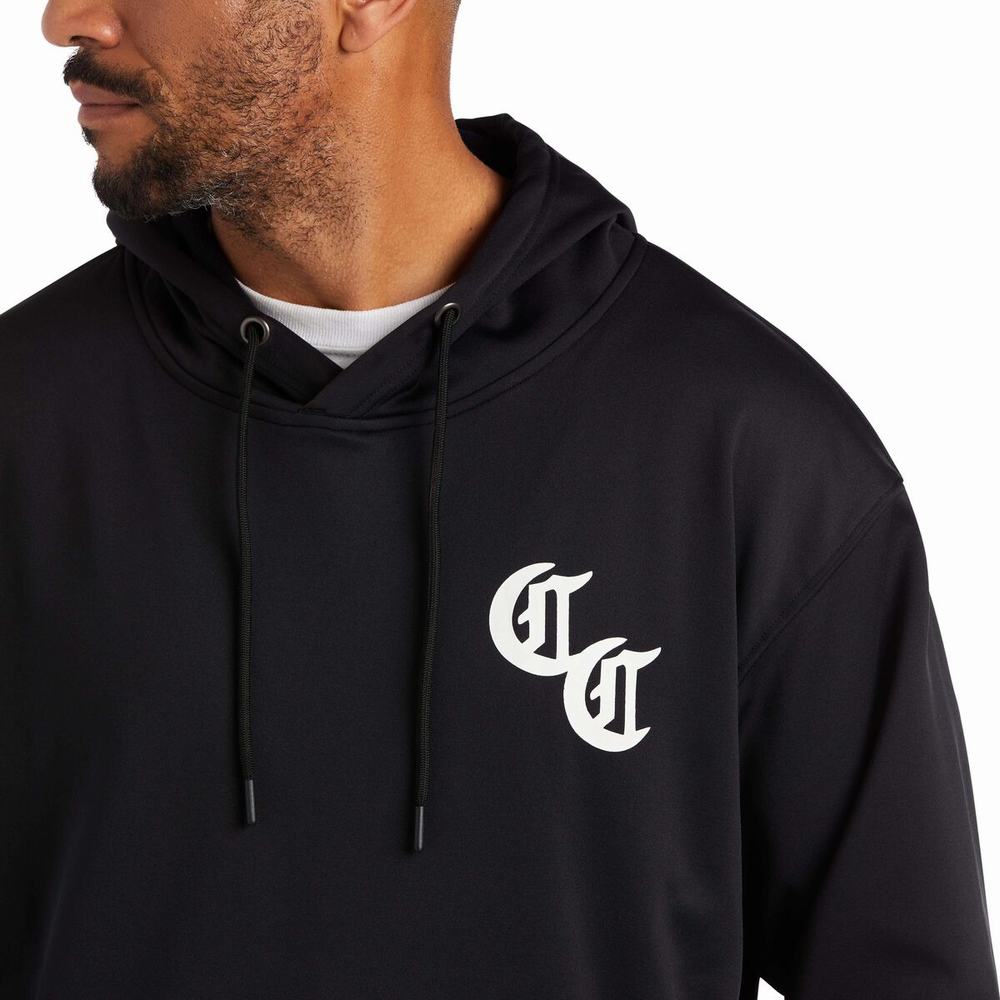 Black Ariat Compton Cowboys Tek Men's Hoodies | OAZH08597