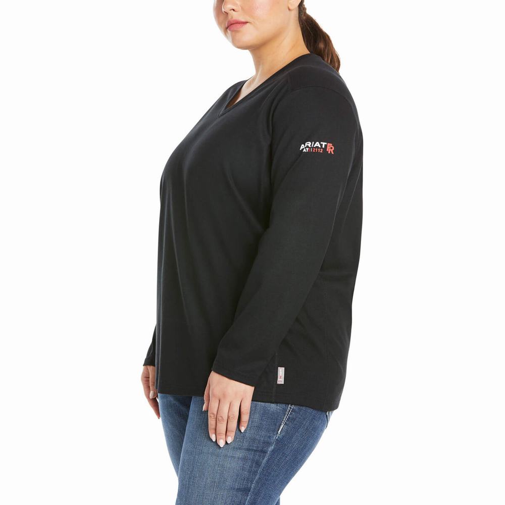 Black Ariat FR AC Crew Women's Shirts | LZRI96150