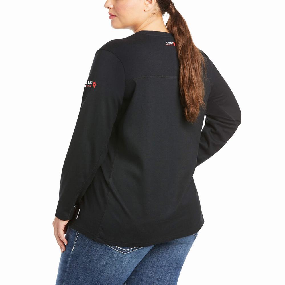 Black Ariat FR AC Crew Women's Shirts | LZRI96150