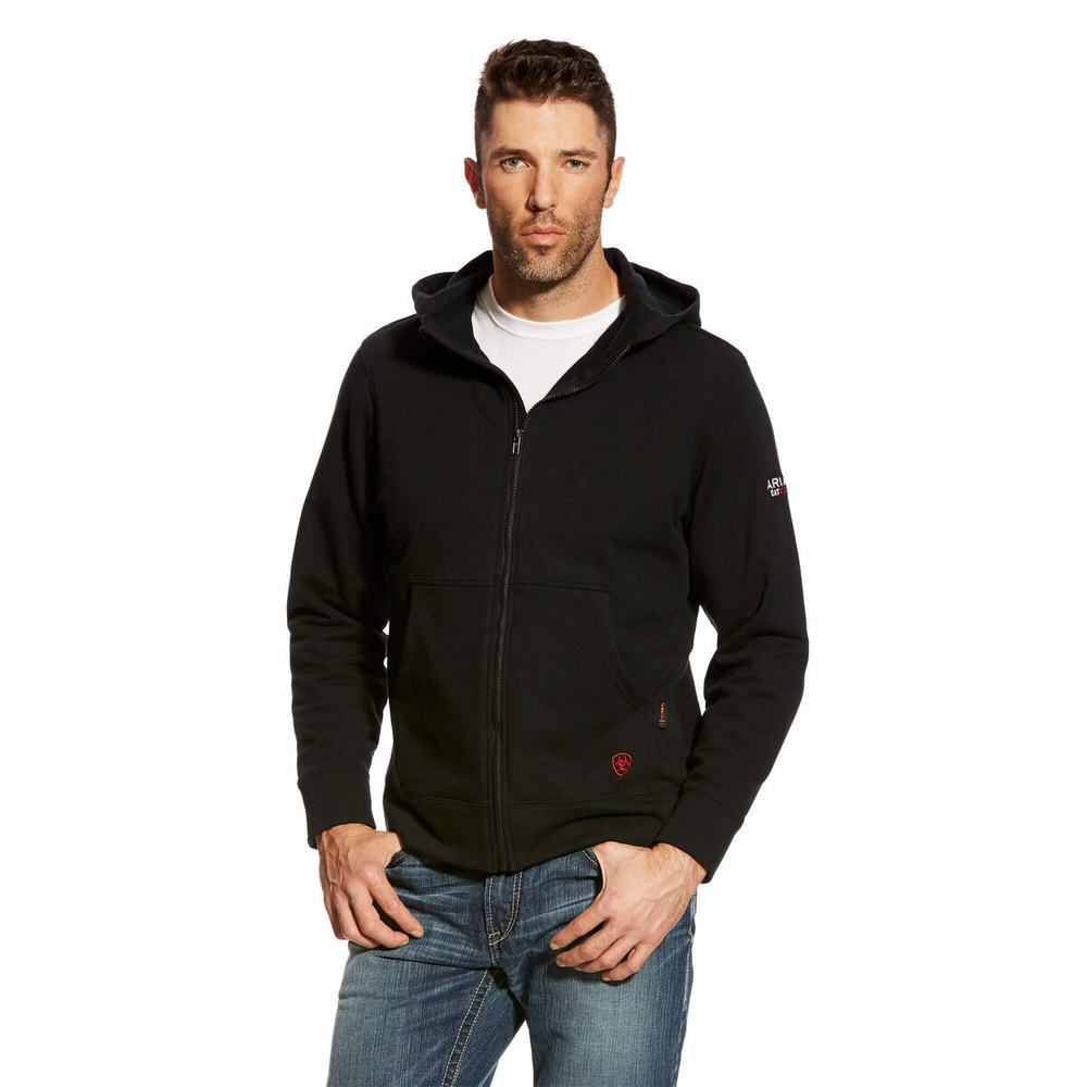 Black Ariat FR DuraStretch Full Zip Men\'s Hoodies | KPVY67042