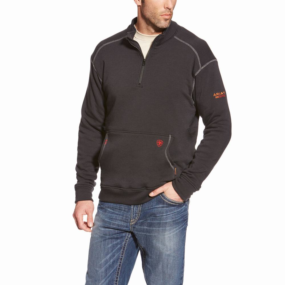 Black Ariat FR Polartec Fleece 1/4 Zip Men\'s Hoodies | OWJD73416