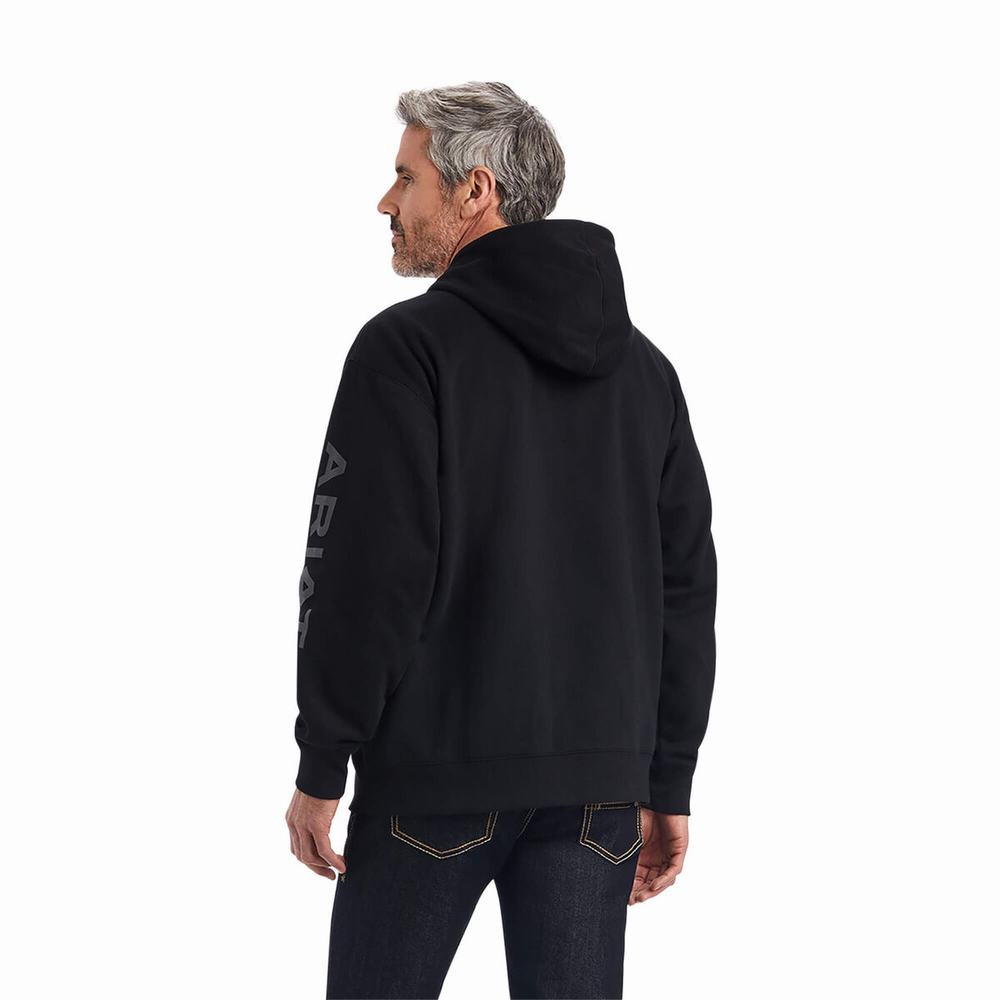 Black Ariat Logo Men's Hoodies | MDRC45173