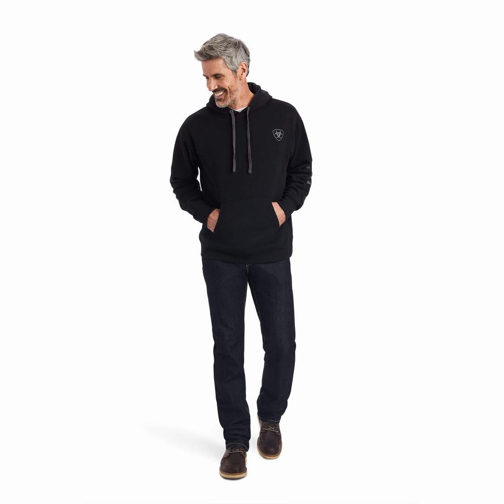 Black Ariat Logo Men's Hoodies | MDRC45173