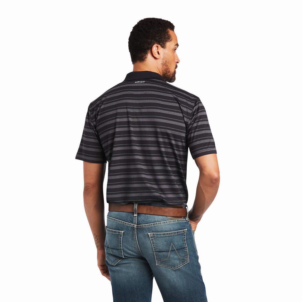 Black Ariat Ombre Stripe Ftd Men's Polo Shirts | CIYT23671