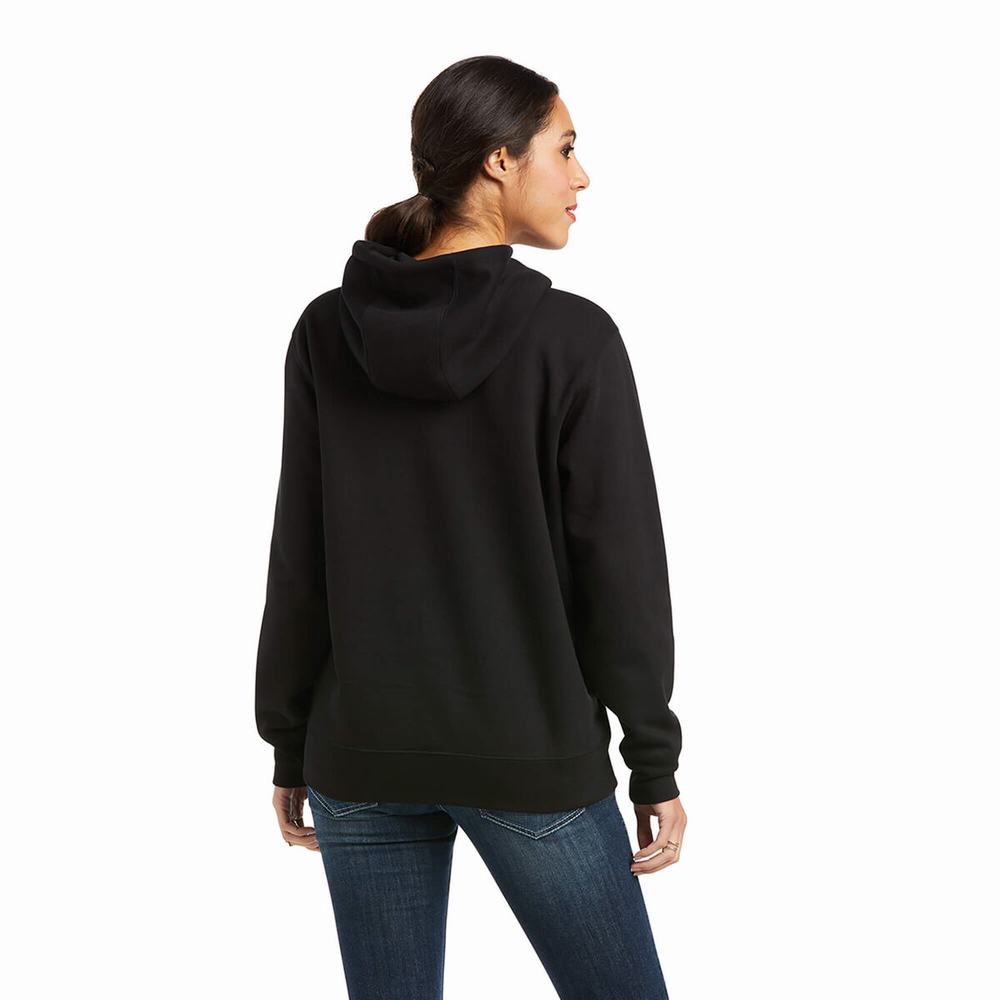 Black Ariat REAL Arm Logo Women's Hoodies | ASJQ60819