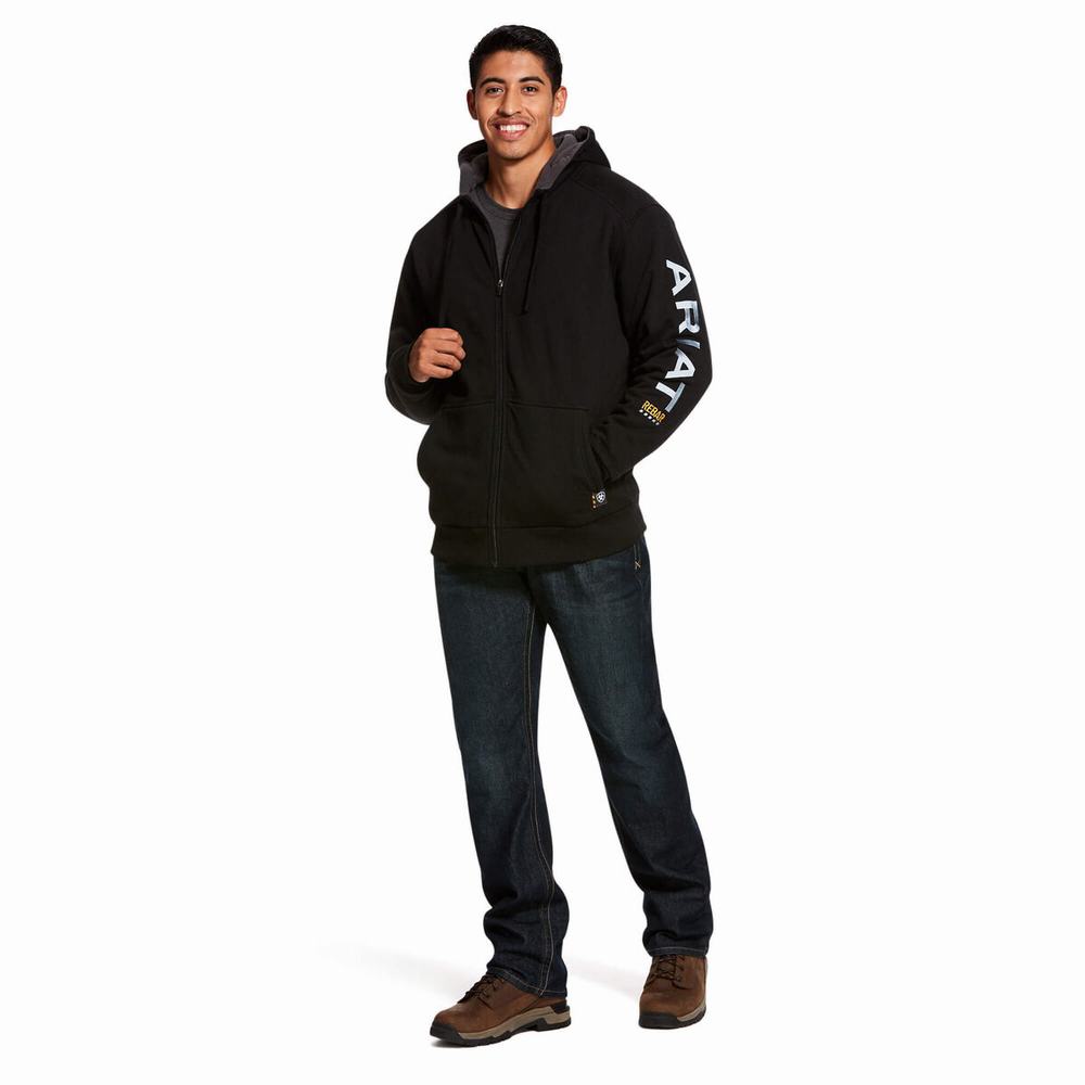 Black Ariat Rebar All-Weather Full Zip Men's Hoodies | LEIT23056