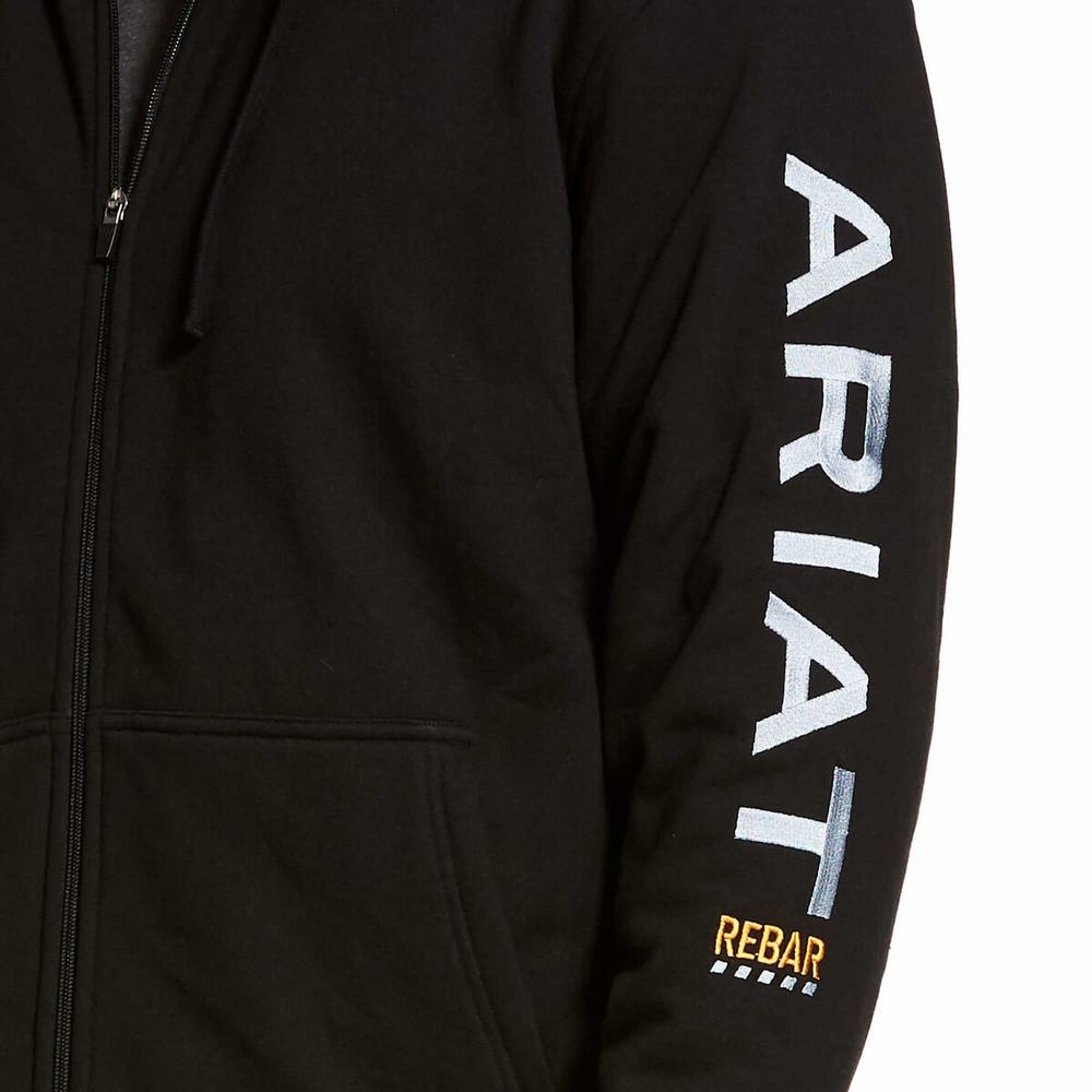 Black Ariat Rebar All-Weather Full Zip Men's Hoodies | LEIT23056